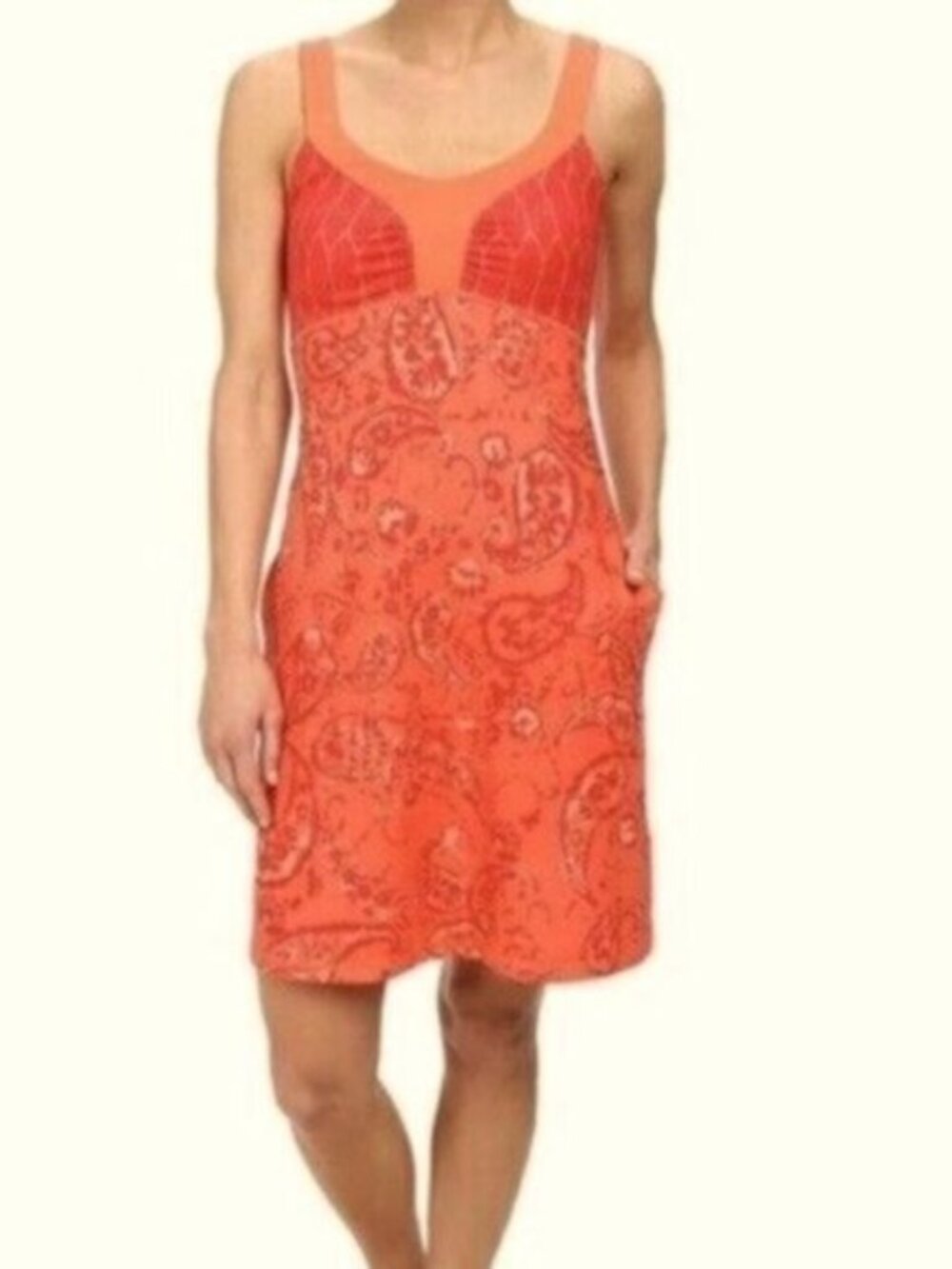 [New] The North Face (M) Cadence Emberglow Orange Paisley Empire Sport Dress